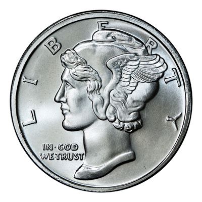 1 oz .999 Pure Mercury Dime Design Round